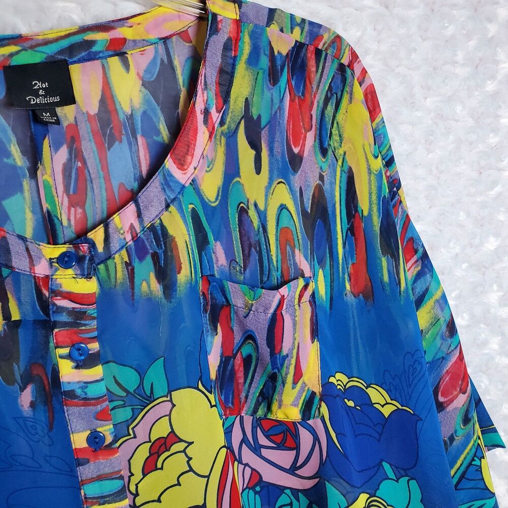 21st Delicious Colorful Patterned Blouse Size M - Picture 6 of 9